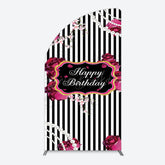 Lofaris Floral Stripe Pearl Happy Birthday Half Moon Arch Backdrop